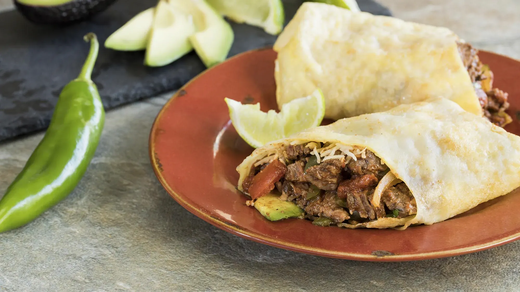 ASIAN EGG CREPES WITH HATCH CHILE FAJITA FILLING